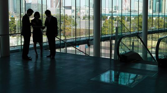 group of professionals in an office building