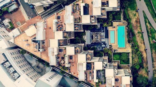 multi family complex with many types of buildings