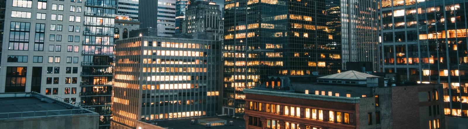 high rise building in the evening