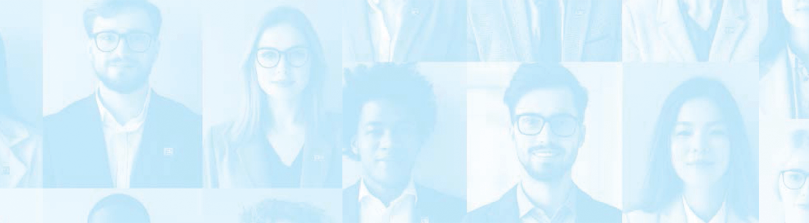 blue-toned headshots of young professionals