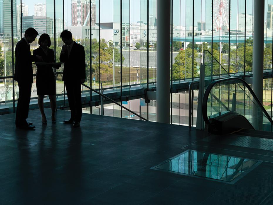 group of professionals in an office building